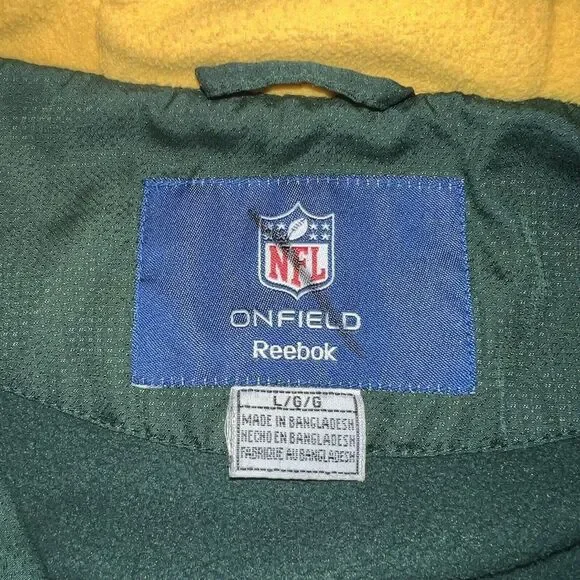Vtg‎ 90s Green Bay Packers Reebok Windbreaker Jacket Large On Field Fleece Lined